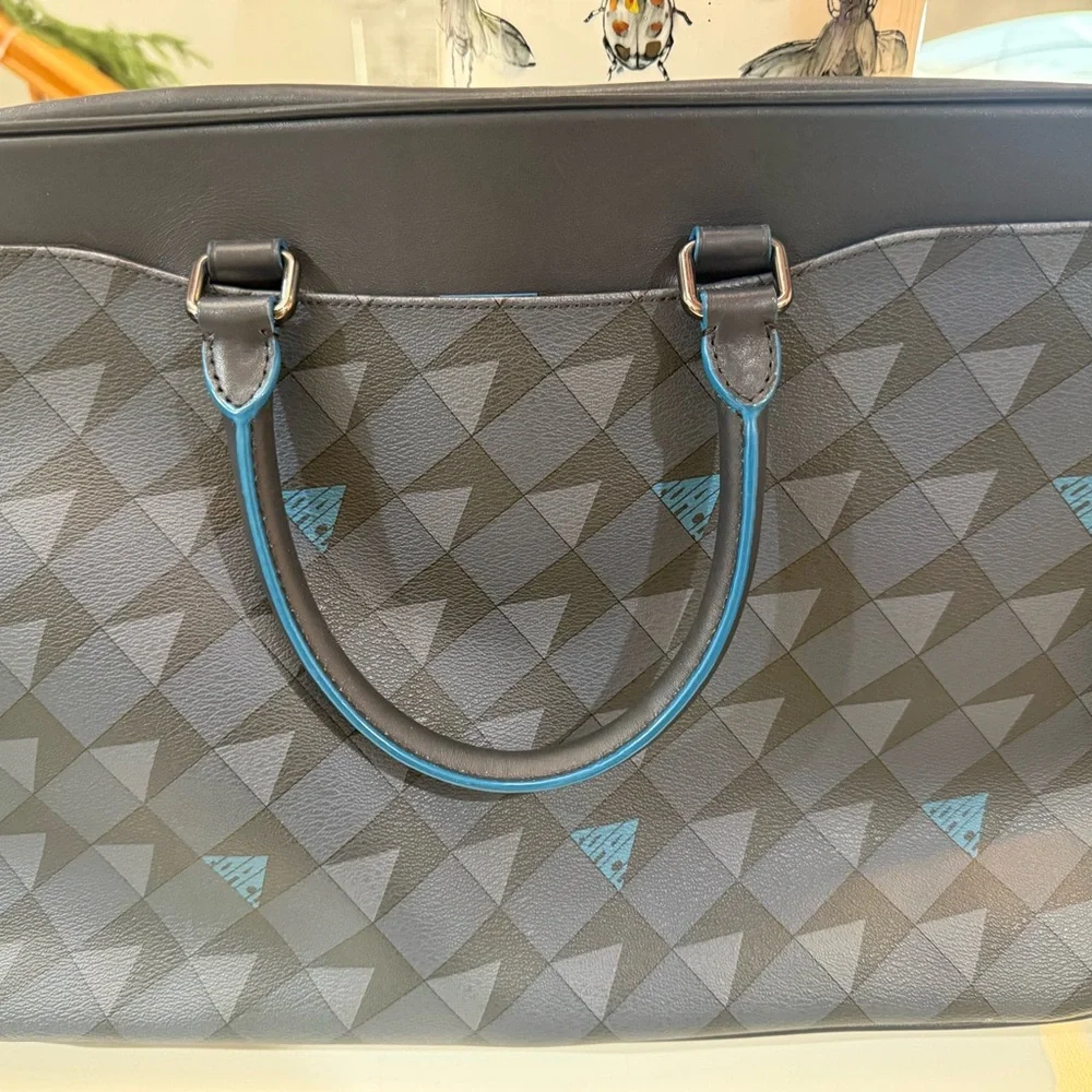 Coach Men's Black and Blue Triangular Pattern Briefcase